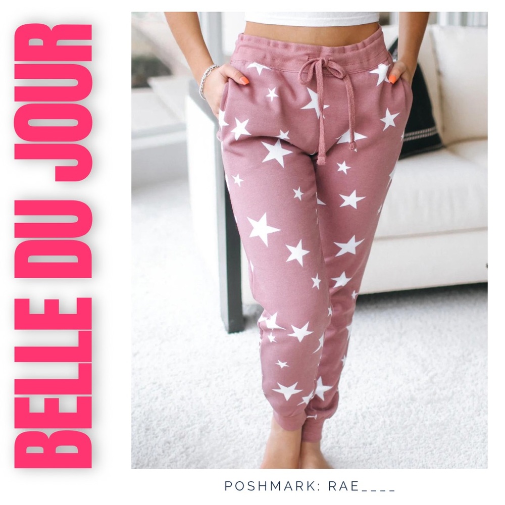 Belle Du Jour Star-Print Jogger Pants in Mauve Pink